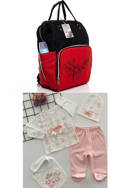 sahra bebek Cute Animals Functional Mother Baby Care Backpack and 100% Cotton Hospital Exit Set