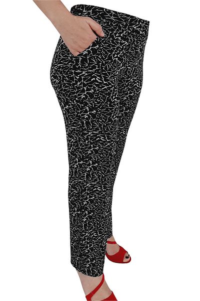 HemaZen Elastic Waist Pipe Leg Trousers Summer Patterned Viscose Trousers Black