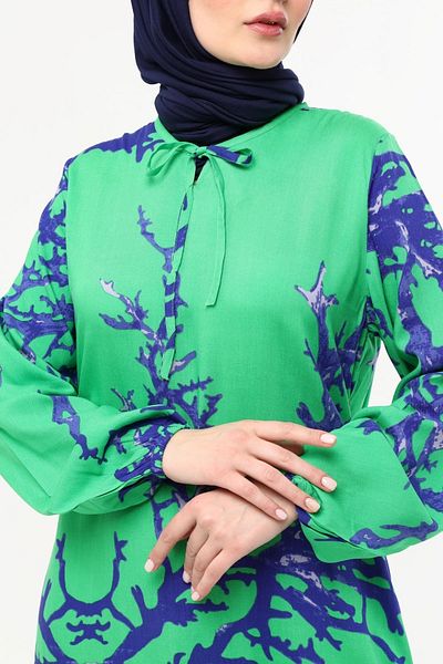 Kardelen Butik Ümraniye Long Summer Skirt Ruffled Cotton Hijab Dress Light Green