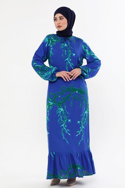 Kardelen Butik Ümraniye Hijab Cotton Blue Summer Skirt Ruffled Long Dress