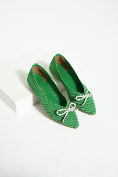 ICELAKE Eiffel Women's Green Knitted Knitwear Ballet Shoes