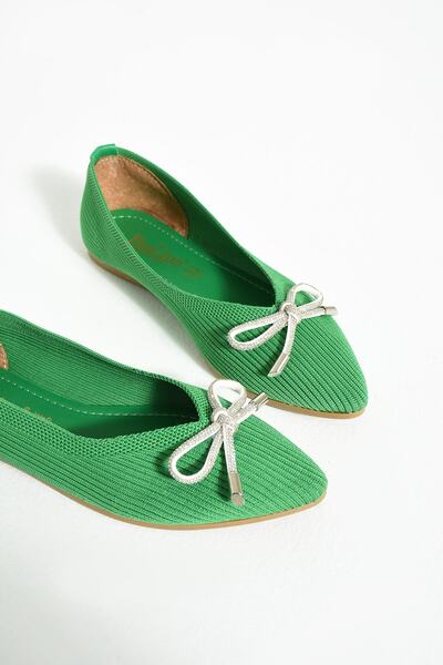 ICELAKE Eiffel Women's Green Knitted Knitwear Ballet Shoes