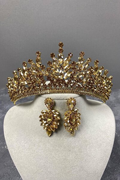 ESPEREST لون العسل ريو حجر الزفاف الحناء تاج وأقراط حجر المكوك