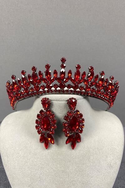 ESPEREST طقم تاج وأقراط حناء للزفاف من حجر بيدرو الأحمر