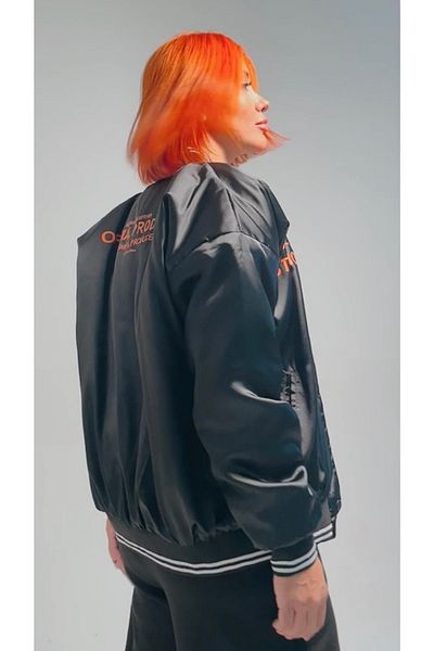 GAGATR Satin Black Orange Slogan Printed College Jacket