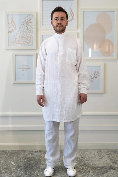 Zeliha Baysan Muslin Men's Loose Hajj Umrah Prayer Suit White