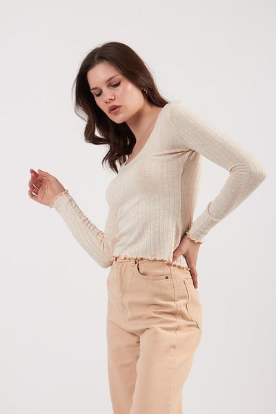 orcey Ecru Flame Camisole Round Neck Long Sleeve Bodysuit