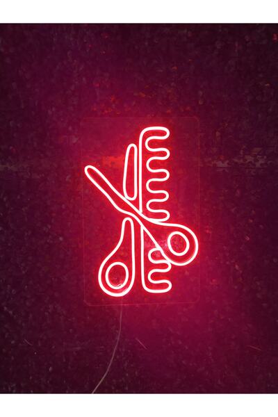 dekoraven Makas Ve Tarak Neon Led Tabela Kuaför Güzellik Merkezi Berber Dekor...