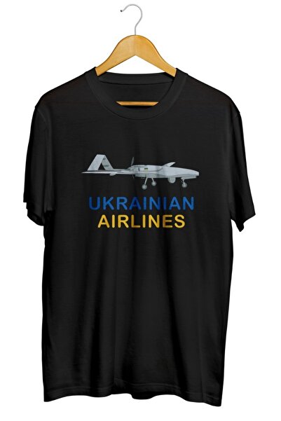 karikatürstore Bayraktar Tb2 Turkish Drone Ve Ukrayna Bayrağı Baskılı Unisex Tişört