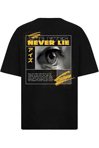 Edizen Tricou negru supradimensionat cu imprimeu ultra premium Never Eye's un...