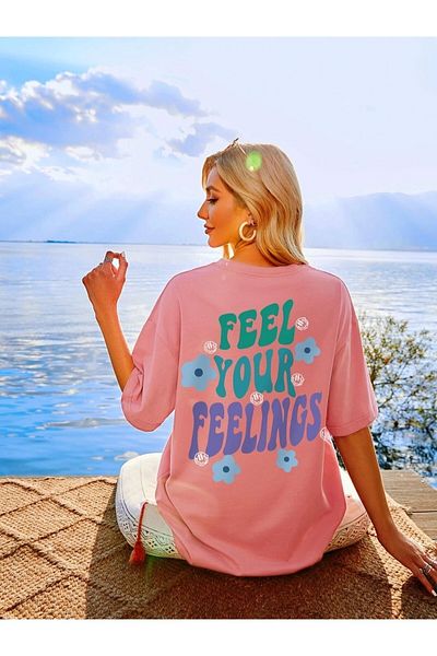 Keywest Σύνθημα γραμμένο: Feel Your Feelings Printed Oversize Crew Neck Unisex T-shirt