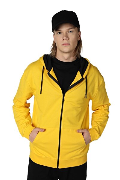 defys Мъжка суитшърт с качулка и цип, голям размер, ЖЪЛТ