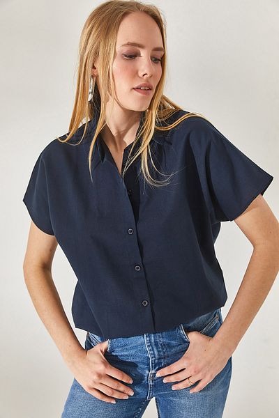 Olalook Dámská námořnická modrá bat oversize plátěná košile GML-19001109