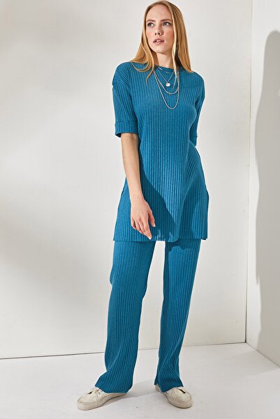 Olalook Damski kombinezon z lycry w kolorze indygo, z krótkim rękawem i dolną częścią TKM-19000191