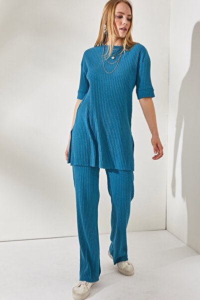 Olalook Damski kombinezon z lycry w kolorze indygo, z krótkim rękawem i dolną częścią TKM-19000191