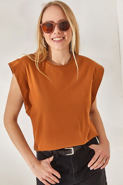 Olalook Hellbraunes Achselstück-Fledermaus-T-Shirt für Damen TSH-19000330