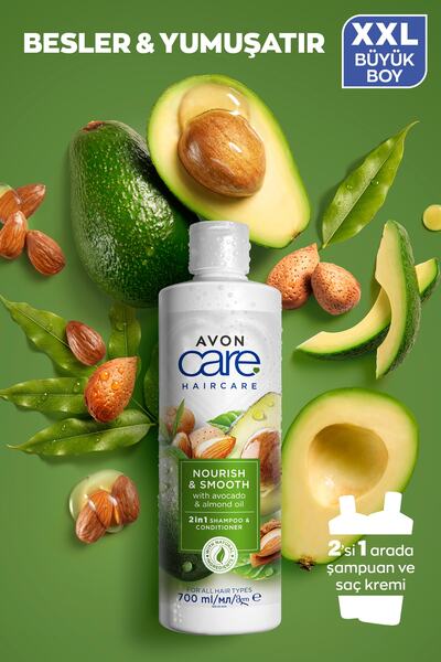 AVON Care Avokado ve Badem Yağı içeren Şampuan ve Saç Bakım Kremi 700 Ml.