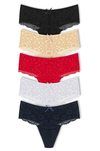 HNX High Waist and Lace Front Plus Size Women's String - Set of 5