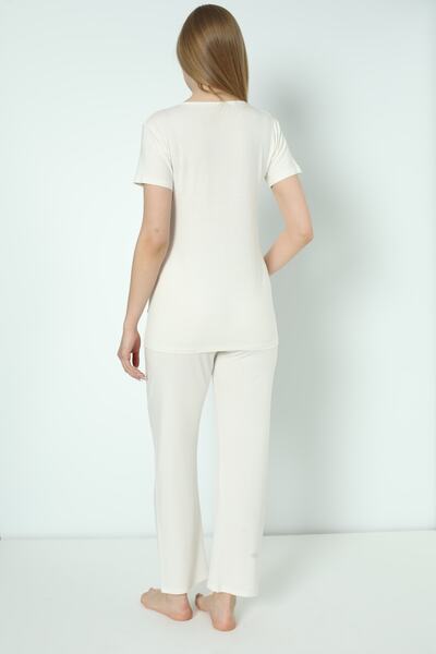 Miss Dünya Lissa White Maternity and Maternity Pajamas Set Suitable for Breastfeeding