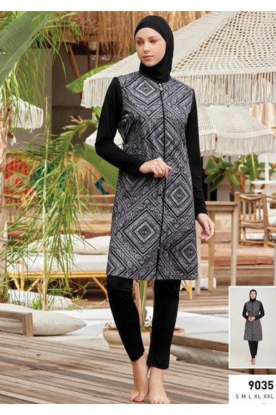 ROZAMAY Acrab 9035 Full Size Lycra Digital Pattern Hijab Swimsuit