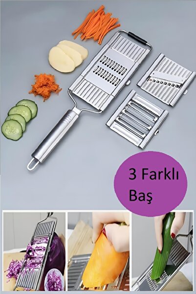 Hermoni 3 Başlı Rende Fonksiyonel Peynir Sebze Meyve Doğrama El Rende Çelik M...