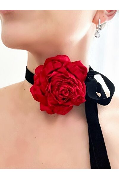 WAHSHE القماش المختنق زهرة قلادة روز قلادة Chocker ربط زهرة قلادة حمراء