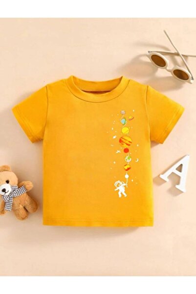 Machetta تي شيرت للأطفال مطبوع عليه رائد فضاء بالون كواكب مقاس كبير للأطفال