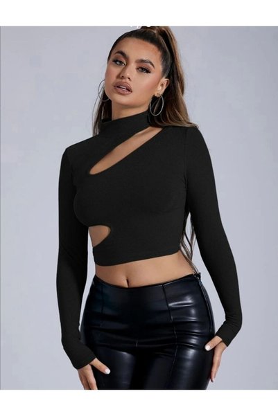 COSMICLINE Crop top asimetric decoltat la piept și la decolteu lateral cu mân...
