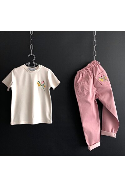 gogokids Комплект тениска с бродирани панталони за момиче