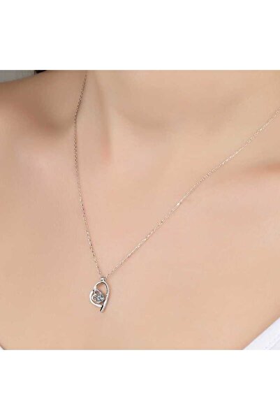 Gumush Swarovski Taşlı Gümüş Kalp  Kolye