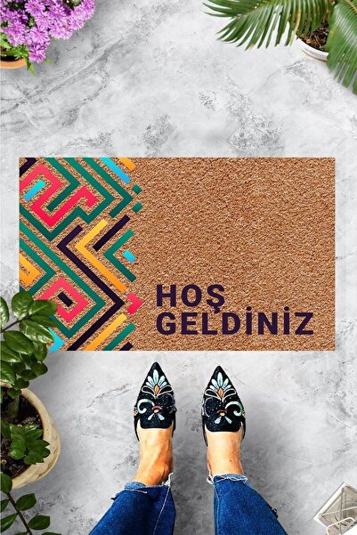 Evsebu Πολύχρωμο διακοσμητικό χαλάκι πόρτας σε σχήμα ζιγκ-ζαγκ