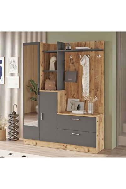 L'occi Concept Jador Vestiyer Aynalı Askılı Kapaklı Ayakkabılık Portmanto Raf...