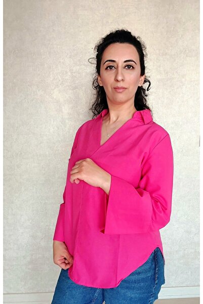 MARGO BUTİK Kol Volanlı V Yaka Gömlek Bluz