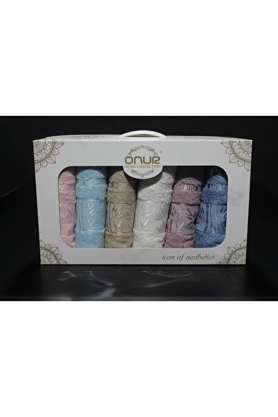 Onur منشفة وجه من الخيزران مقاس 50 × 90، صندوق مكون من 6 قطع