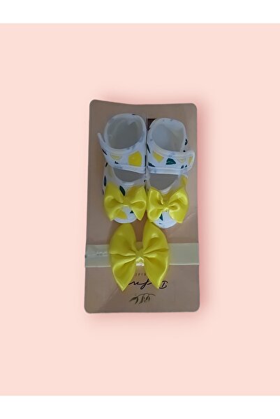 Defne Kız Bebek Meyveli Fiyonklu Patik Ve Bandana Takım