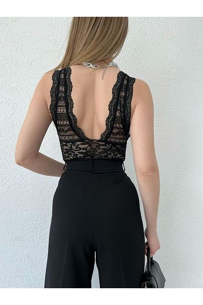 laughs Γυναικεία Μαύρη V λαιμόκοψη Δαντέλα Bustier Bralet Μπλούζα Blz5500