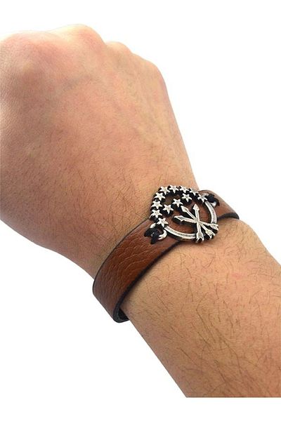 anahtarlıksepeti Snap Fastener Leather Adige Flag Bracelet