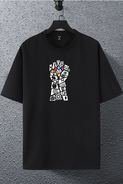 Jobia Outdoors Unisex Women Men Marvel Infinity Gauntlet Printed Oversize Design Tshirt