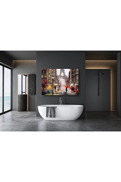 CANVASUM Paris Eyfel Kulesi Yağlı Boya Görünümlü Doğa Manzaralı Kanvas Tablo D13