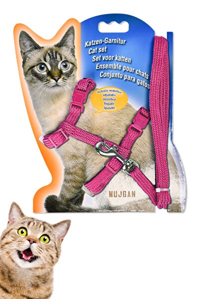 MUJGAN Kedi Göğüs Tasması Gezdirme Seti Pembe