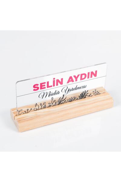 Ofistike Roza Doğal Ahşap Stand Akrilik Masa Isimliği Anneler Günü Hediyesi K...