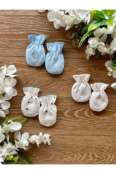 Renkli Puset Organic Cotton 3-Piece Combed Baby Gloves Set Points