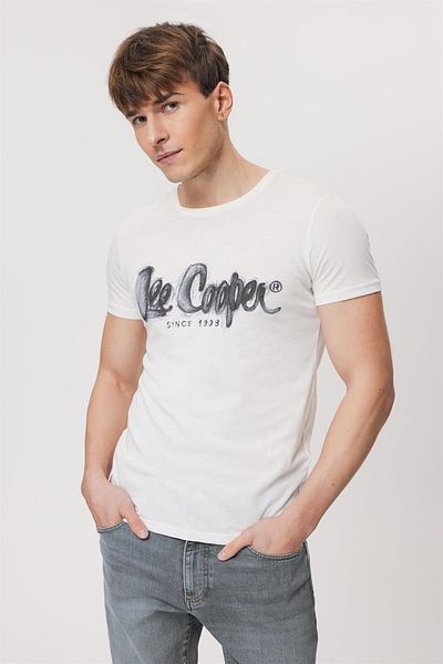 Lee Cooper Ανδρικό λευκό T-Shirt - Drawinglogo, O-Neck