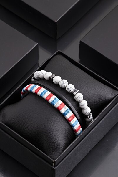 Sortie Aksesuar Genuine Leather and Hematite Natural Stone Men's Combination ...