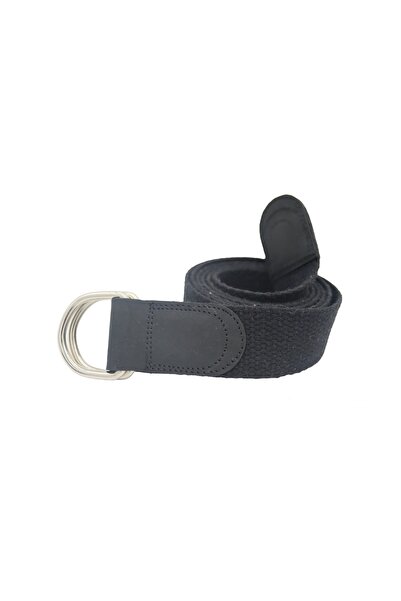 Anatolia Women's Leather Detailed 3cm Black D Buckle Woven Cotton Canvas Sports Jeans Cloth Belt