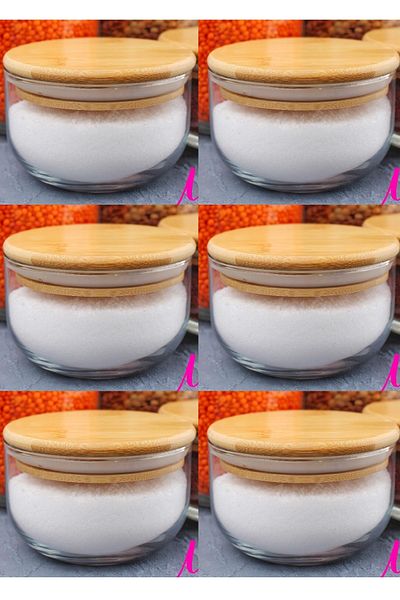 morponi 6-Piece Glass Food Jar with Bamboo Lid 380 Ml