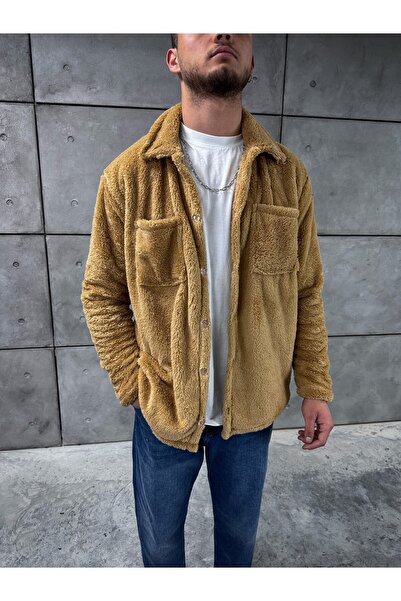 Moda Santiago Jachetă unisex muștar cu buzunar cu nasturi