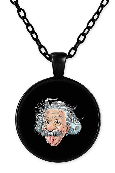 herotasarım قلادة ألبرت أينشتاين السوداء مع سلسلة - Bll1016