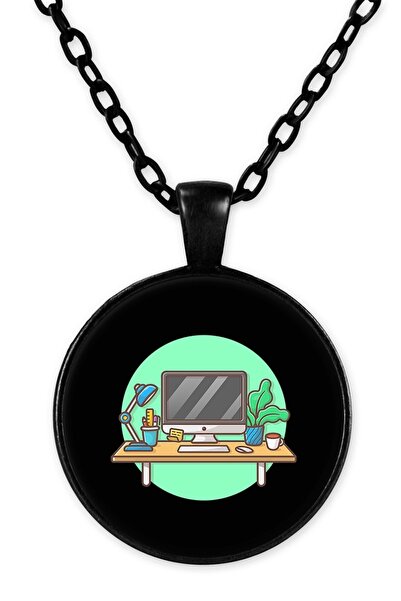 herotasarım قلادة مكتب كمبيوتر موديل Bll1767 بسلسلة سوداء