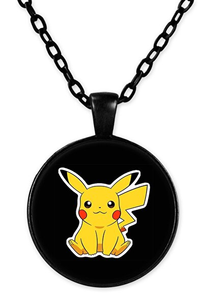 herotasarım Pikacu Pokemon Siyah Zincirli Kolye Bll2379